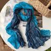 Lightweight Gradient Blue Scarf Women Vintage Floral Print Wrap Shawl Knitted Crochet Style 80x180cm Wear