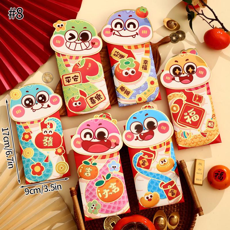 6pcs Chinese New Year Red Envelopes Cartoon Cute Snake Hongbao Spring Festival Red Packets Wedding Envelope Snake Money Packets