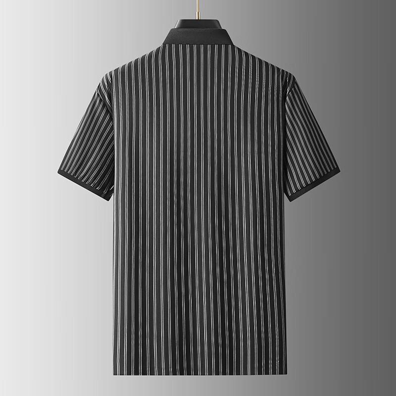 Camisa Polo Rayada de Seda Helada para Hombre de Tallas Grandes