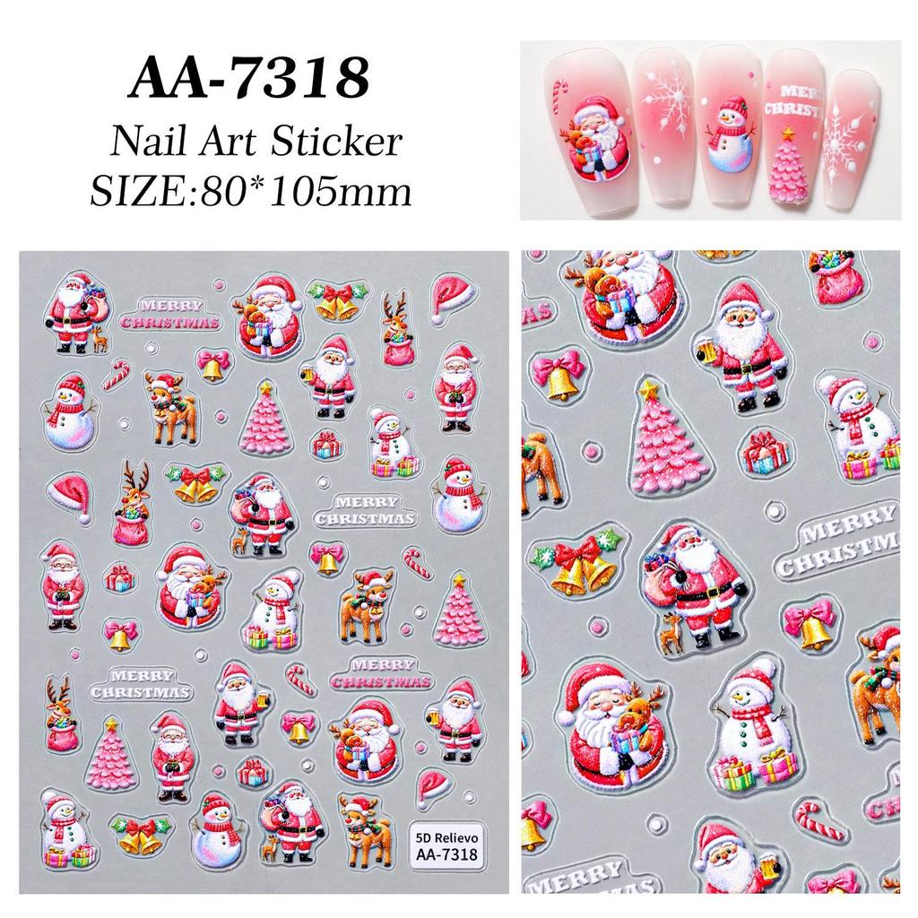 5D Embossed Snowman & Christmas Tree Nail Art Stickers - Style AA