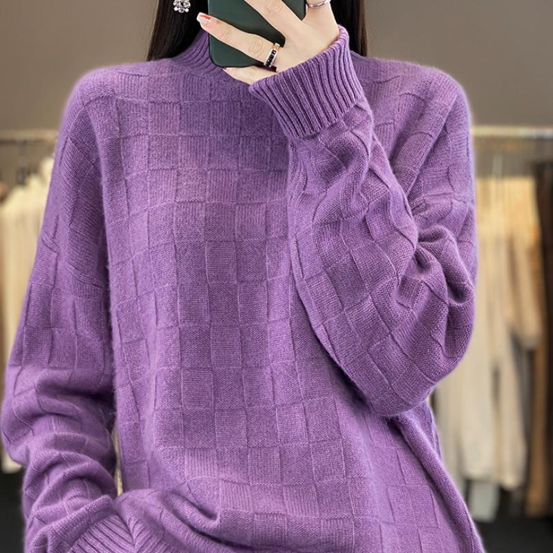 Half Turtleneck Cardigan for Women In Autumn and Winter New Loose and Versatile Cashmere Knitted Base Shirt Fashionable Versatile Thick Sweater