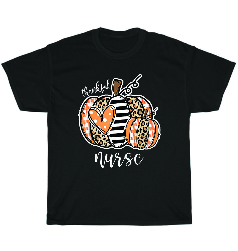 

Thankful Nurse Leopard Plaid Pumpkin Thanksgiving Day Nurse T-Shirt Unisex Gift 4XL