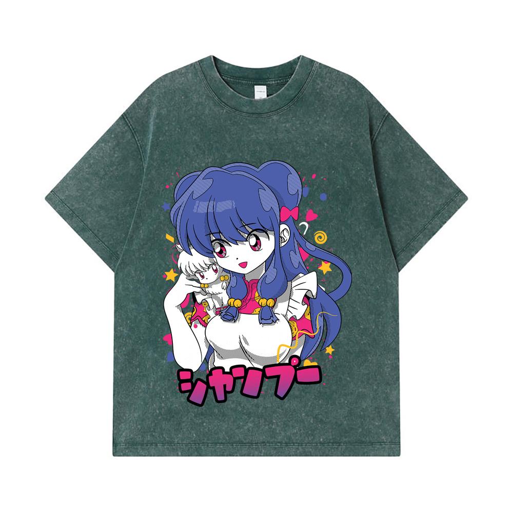 275 GSM Washed T-shirts 100% Cotton Ranma 12 V3 Shampoo Print Unisex Heavy Cotton T Shirt