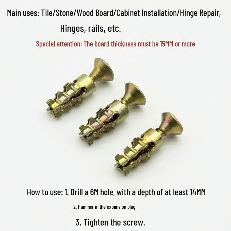Short Expansion Screws for Stone Tile Cabinet Hinges, Door Thread Repairer 6x14
