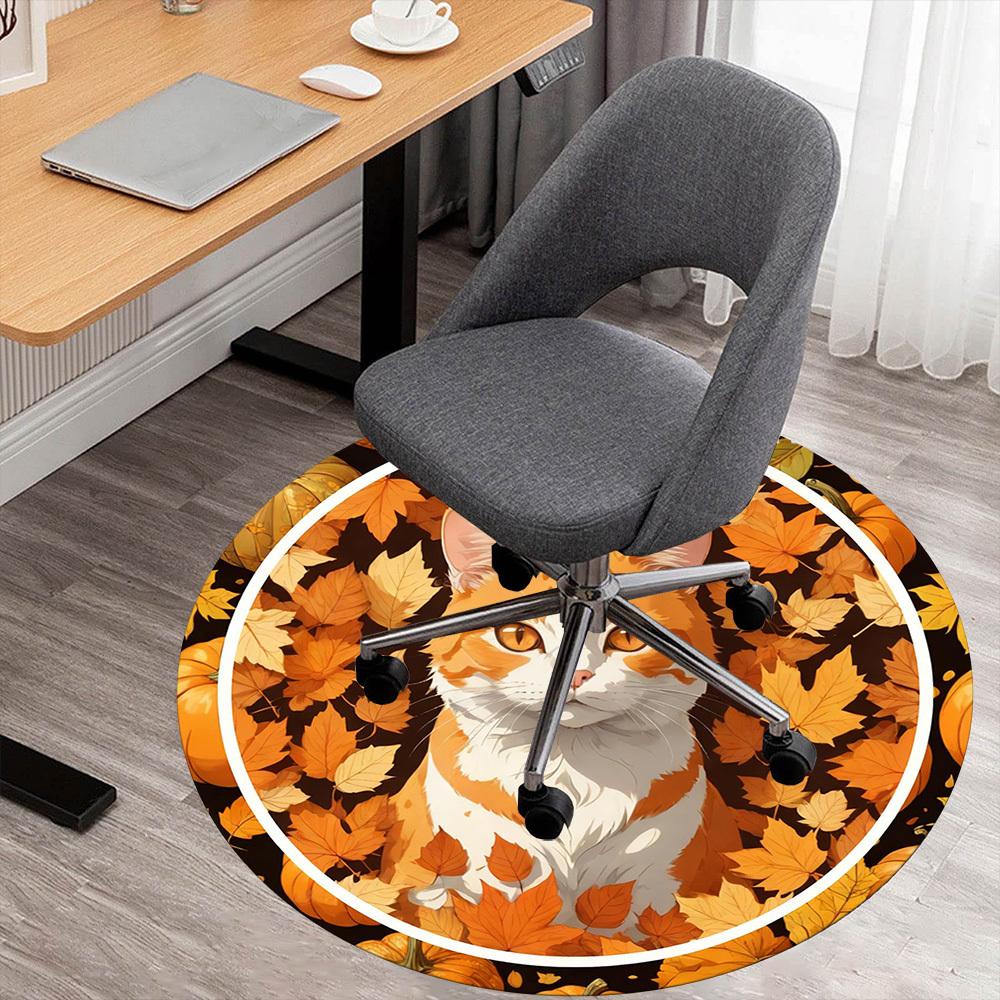 1pc cat autumn Round Chair mat office Area Rug - Non-Slip, Floor Mat for Office, Bedroom, Ideal home decor gift c0112122