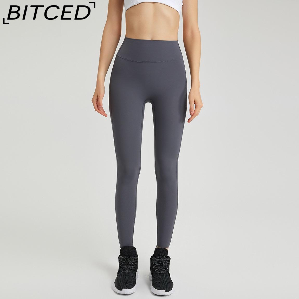 

BITCED Fall Season No-Embarrassment Brushed Yoga Pants for Women High-Stretch Peach Butt Shaping Seamless Ankle Fitness Butt-Lifting Pants XXL сірий