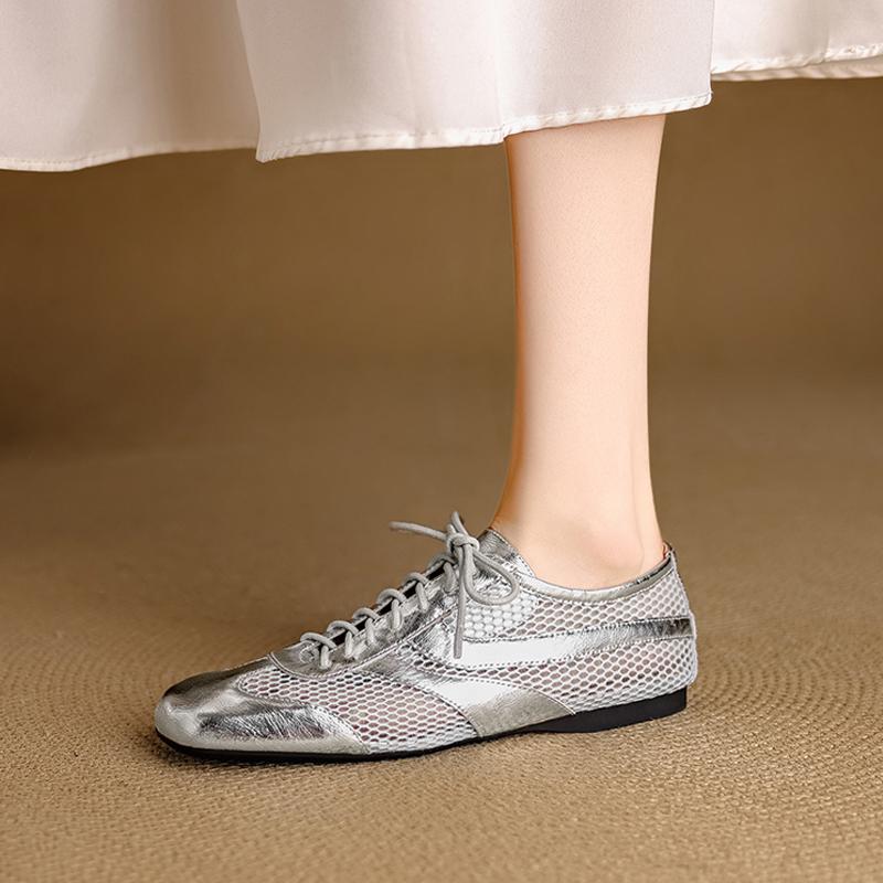 Fashion 2025 New Autumn Genuine Leather Woman Shoes Square Toe Women Flats Lace Up Loafers Flat with Flat Ladies Shoes