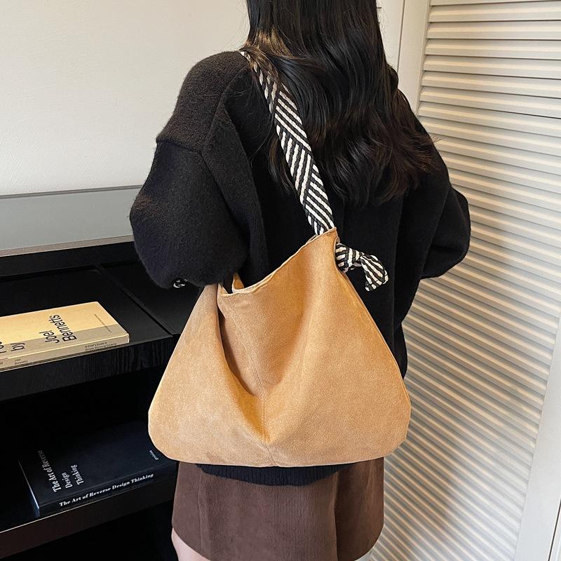 Suede Tote Bag Work Commuter Shoulder Bag Women's Large Capacity Underarm Bag
