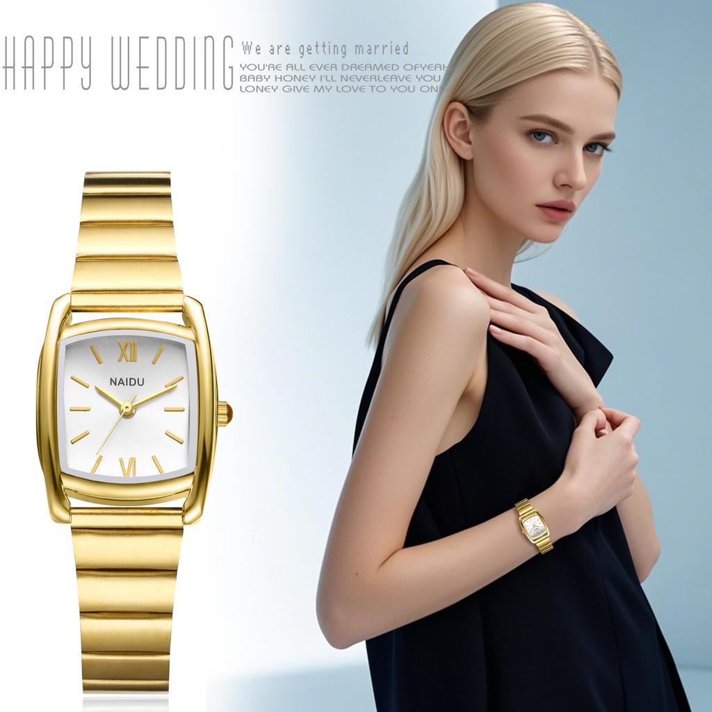 Women's Square Stainless Steel Gold Watch: Analog Display, Waterproof, Stylish Quartz Watch, Gold, Fashion Watch for Women - Perfect Gift for