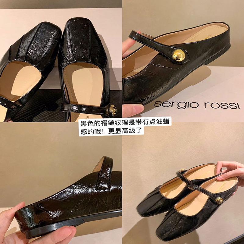 [Shei Su Yinyin] Two versions~ Inner height increase French buckle pleated bag head half drag female grandma single shoes
