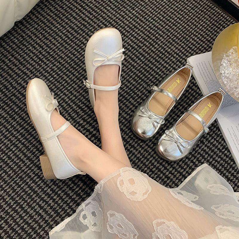 Round Head Versatile Spring And Summer Thick Heel Children Sweet Bow Light Mouth Single Shoes New Retro Mary Jane Shoes