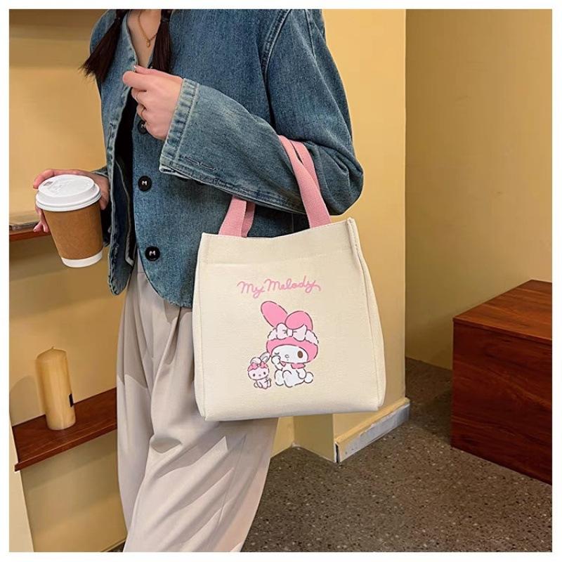 2025 New Cute Canvas Small Cloth Bag Office Worker Women Handbag Go Out Handbag Lunch Box Bag Cosmetic Bag