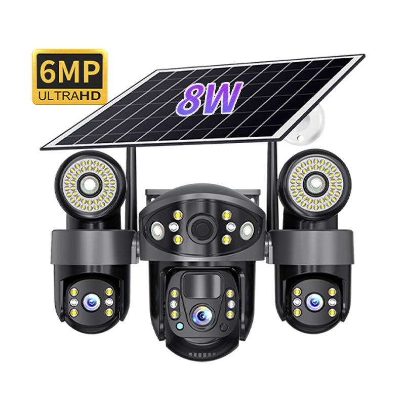 V380 Solar-Powered Triple-Lens Outdoor Smart Surveillance Camera with LED Light