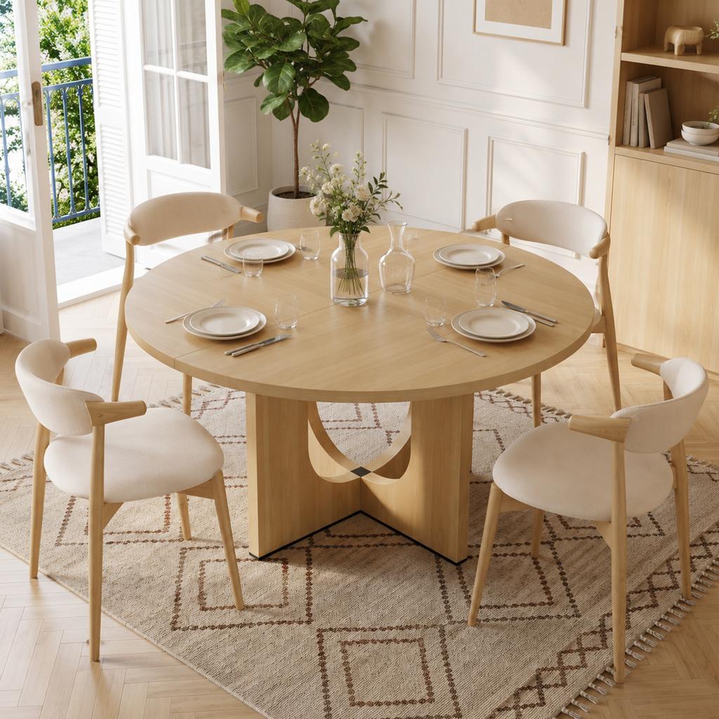 Tavolo da Pranzo Rotondo, 120 x 120 cm, adatto per 4-6 Persone, Design Classico, Stile Scandinavo-minimalista, Colore Quercia(senza sedia)