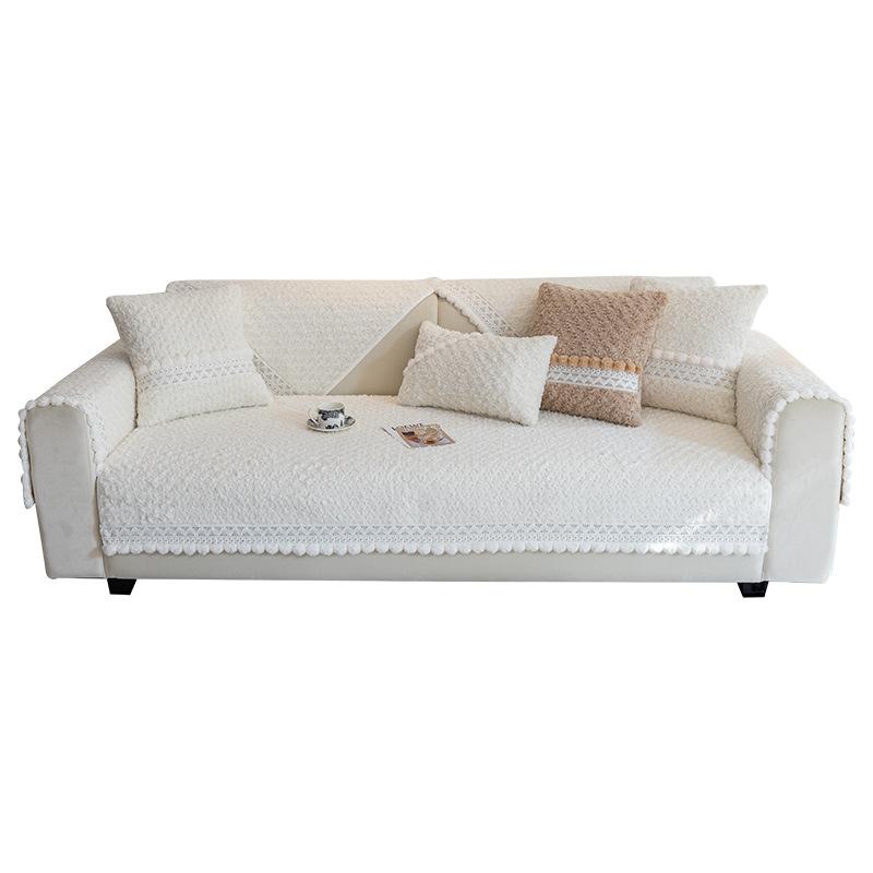 Cream Wind Sofa Cushion, Thickened Non-Slip Seat Cushion In Winter, Advanced Feeling Imitation Rabbit Plush Sofa Cover Cover Cloth Seat Cushion