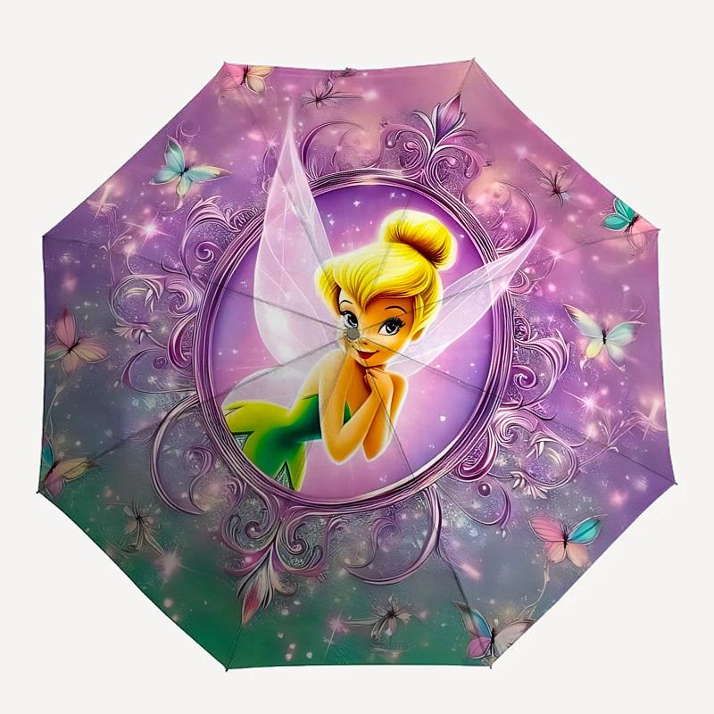 Tinkerbell, Fairy Themed Automatic Opening and Closing Umbrella, Brightly Colored 8-rib Portable Umbrella, Suitable for Men and Women, A Perfect Gift