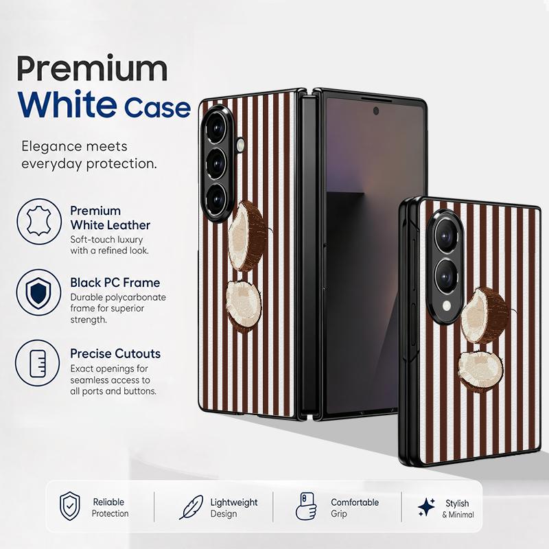 Coconut Stripe Pattern Case For Samsung Z Fold 8 Ultra 7 6 5 4 Hybrid Leather Skin Hard PC Bumper Cover For Galaxy Z Fold8 Fold7 Fold6 Fold5