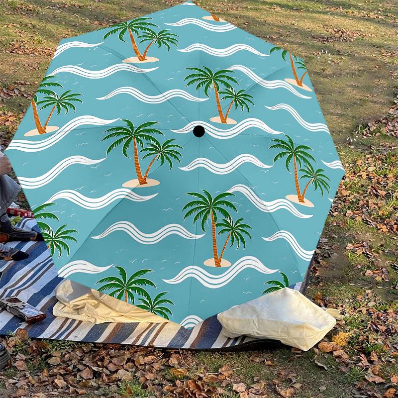 1PC Palm Trees Beach Umbrella-8-Rib Reinforced Portable Folding Travel Suitable for All Seasons Outdoor Daily Use-G350