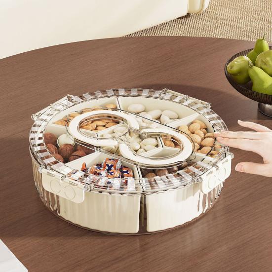 Refrigerator Storage Box with 6/7 Dividers Sealing Lid 360-Degree Rotating Tray Vegetables Shrimp Cocktails Party Appetizers Organizer