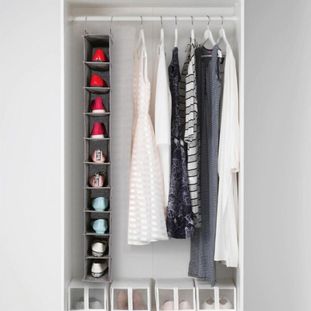 Non-woven 10 Layer Hanging Bag Clear Sundry Hanger Pouch Foldable Shoe Storage Rack  Men