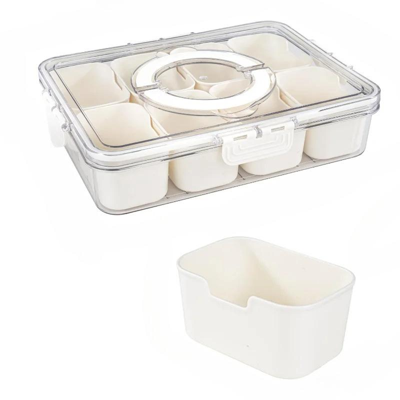 PET  4/8 Snack Seasoning Storage Box, Divided with Partitions Airtight Seal & Handle, Kitchen Fruit/Vegetable Storage Containers
