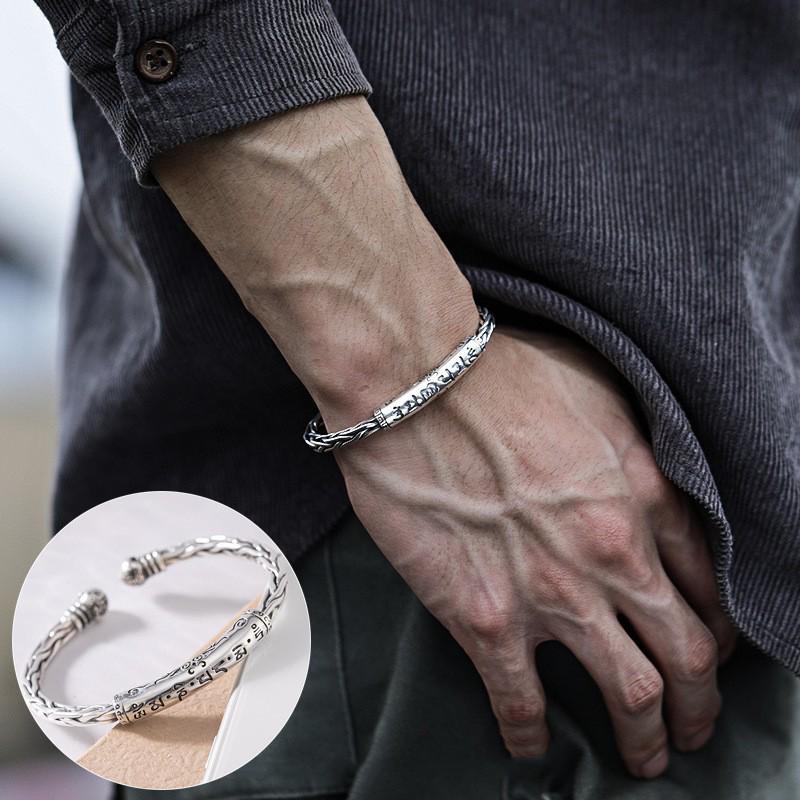 Retro Braided Open Bangle: S925 Silver Plated Unisex Bracelet - Trendy Heavy Industry Design
