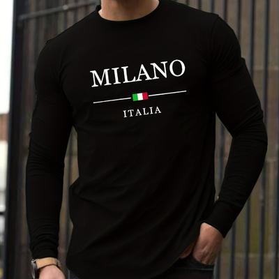 Herren 100% reine Baumwolle bequem lässig locker übergroß MALINO ITALIA bedruckt Sport Rundhals Langarm T-Shirt Top