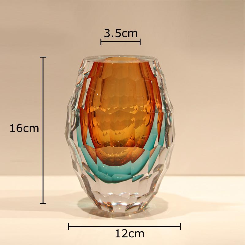 Diamond-cut Facets Glass Vase Brilliant Colors Flowers Pots Desk Decoration Flower Arrangement Floral Vases Room Aesthetic Decor