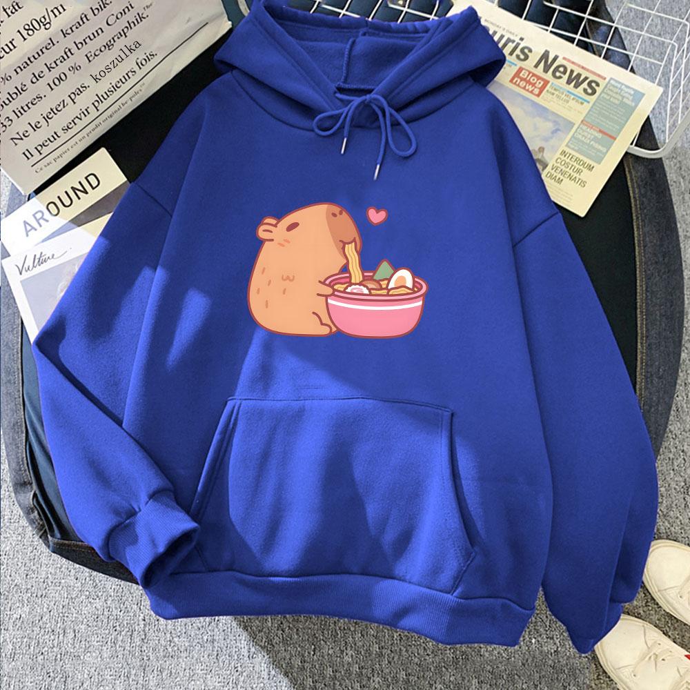 Cute Capybara Eating Ramen Hoodies Kawaii Cartoon Graphic Printing Sweatshirts Winter Hooded Pullovers Sudaderas Para Mujer Girl