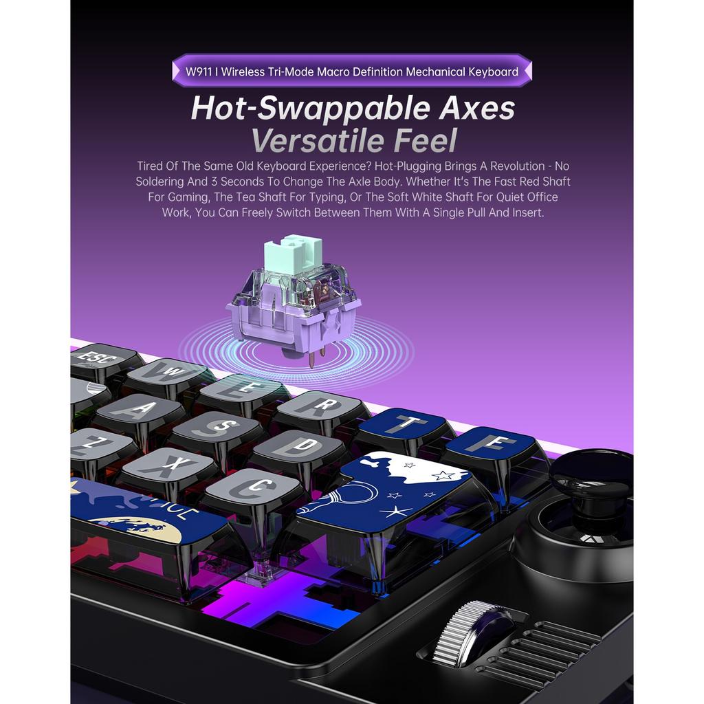 Hot Swap Bluetooth/2.4G/Kabelgebundene Mechanische Gaming-Tastatur mit Roller-Joystick für Win/Mac Programmierbare Hintergrundbeleuchtete Gaming-Tastatur