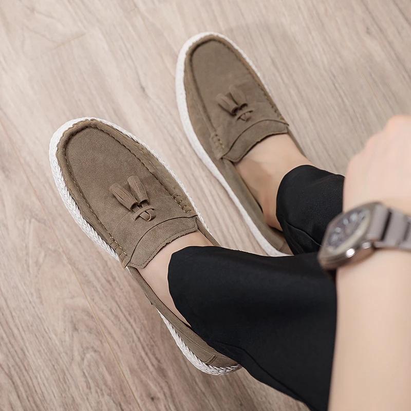 Men's Suede Fringed Loafers Espadrile Sole Slip on Shoe Casual Driving Shoes Flat Vulcanized Shoes Designer Shoes Luxus 2025