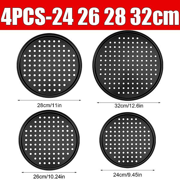 3/4 Pack Round Pizza Baking Pans Set Perforated Carbon Steel Nonstick Pizza Trays Kitchen Pizza Crisper Pan Oven Baking Supplies