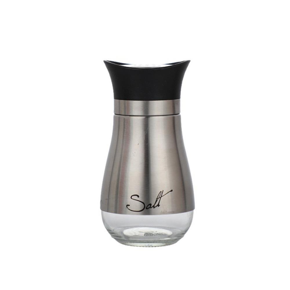 2Pcs/Set Salt & Pepper Kitchen Glass Spice Bottle Refillable Black Condiment Jar with Pour Holes with Rack Spice Dispenser