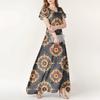 Women's Summer Casual Fashion Bohemian Printed Dress V Neck Short Sleeve Dress