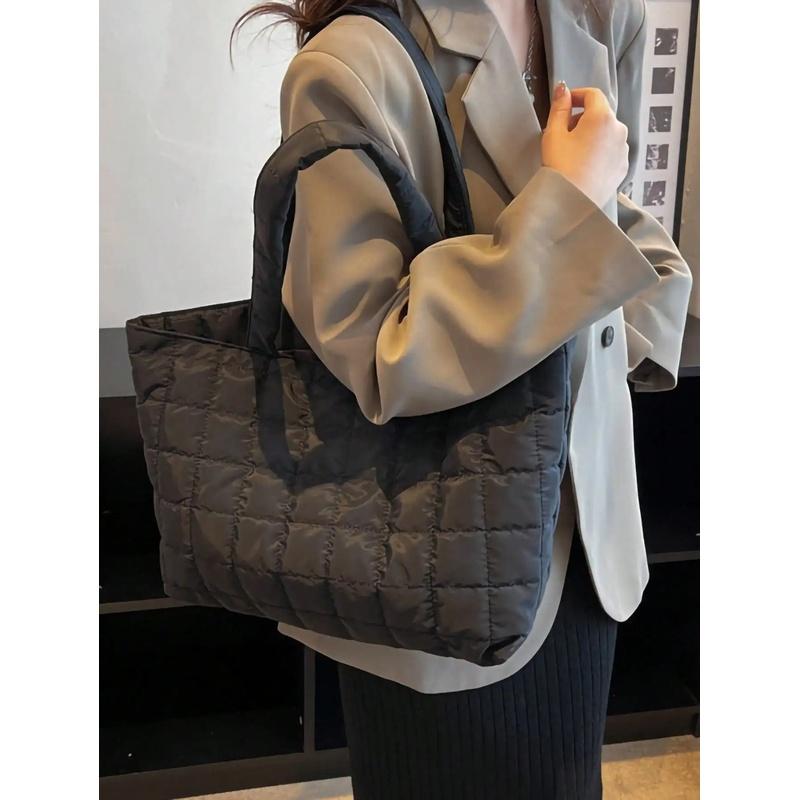 1 Pc Minimalist Quilted Puffy Tote Bag, Large Capacity Crossbody Bag, Trendy Padded Shoulder Bag For Women For Daily Commute
