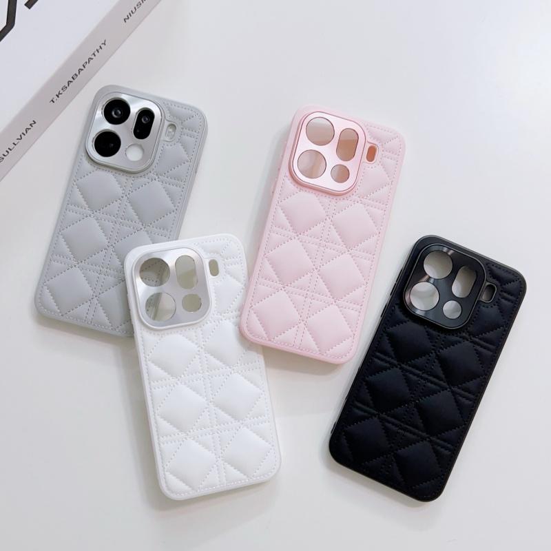 Kawaii Simple Love Tartan Pattern Leather Case For Oppo Find X8 X8s X9 Pro Plus Ultr Full Camera Lens Protection Back Case Cover