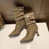 Ankel Tynne hæler Moderne Støvler Vinter Slip-on 2024 Hot Sale Sko Kvinnelig spiss Høy Hæl Solid Bling Kortfattede Damestøvler