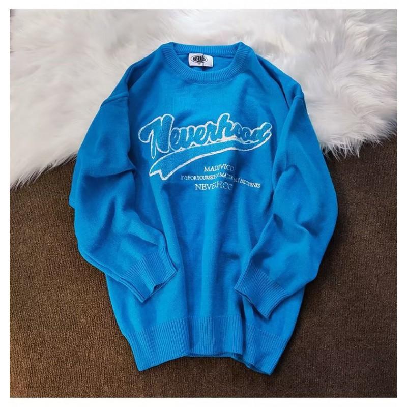 Unisex Oversized Retro Strickpullover Mit Gestickten Buchstaben Lässiger Baumwollmischungs Pullover Winter