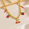 DIEYURO 316L Stainless Steell Red Fruits Cherry Shaped Pearl Many Pendants Necklace For Women New Neck Chain Jewelry Party Gift