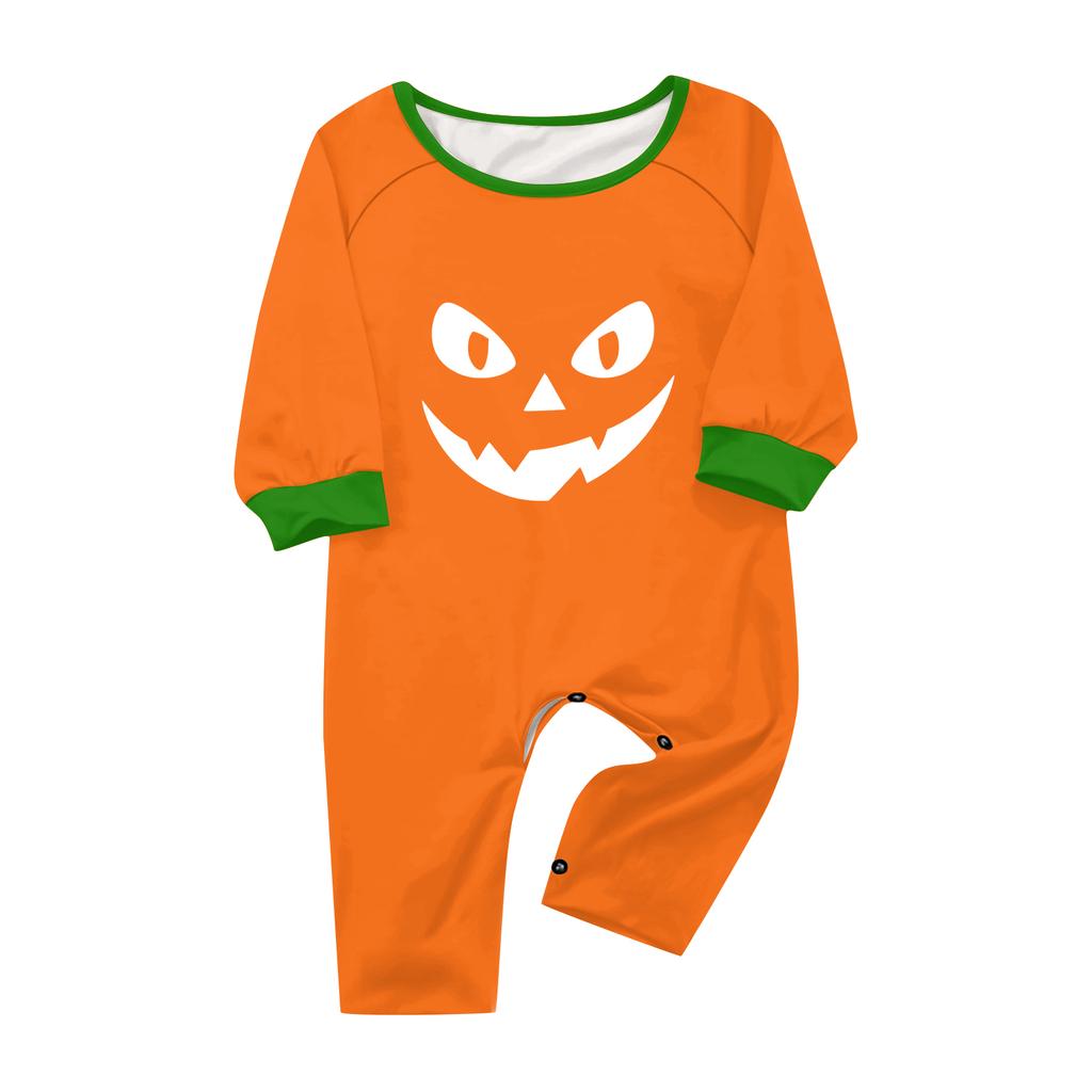Family Matching Halloween Print Pajama Set Long Sleeve Raglan Top and Straight Leg Pants