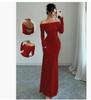 2025 Elegant Off-the-Shoulder Cross Backless Long Dress for Women – Sexy European & American Evening Wear