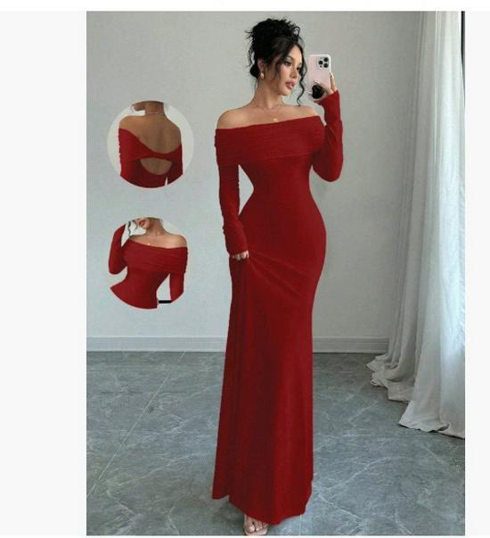 2025 Elegant Off-the-Shoulder Cross Backless Long Dress for Women – Sexy European & American Evening Wear