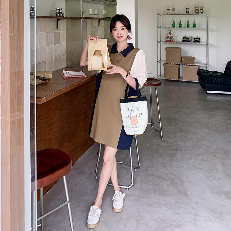 2024 Khaki Polo Dress: Small Size, Contrast Stitching, Summer Style, Loose Fit