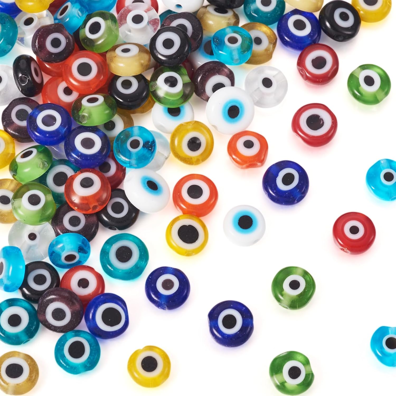 Cheriswelry 420 шт./коробка 6 мм Разноцветные стеклянные бусины Лэмпворк  Сглаз  Многоцветные Плоские Круглые Бусины-Диски  Глаз Монстра  Монеты для Поделок Бусины-Разделители для Браслетов DIY