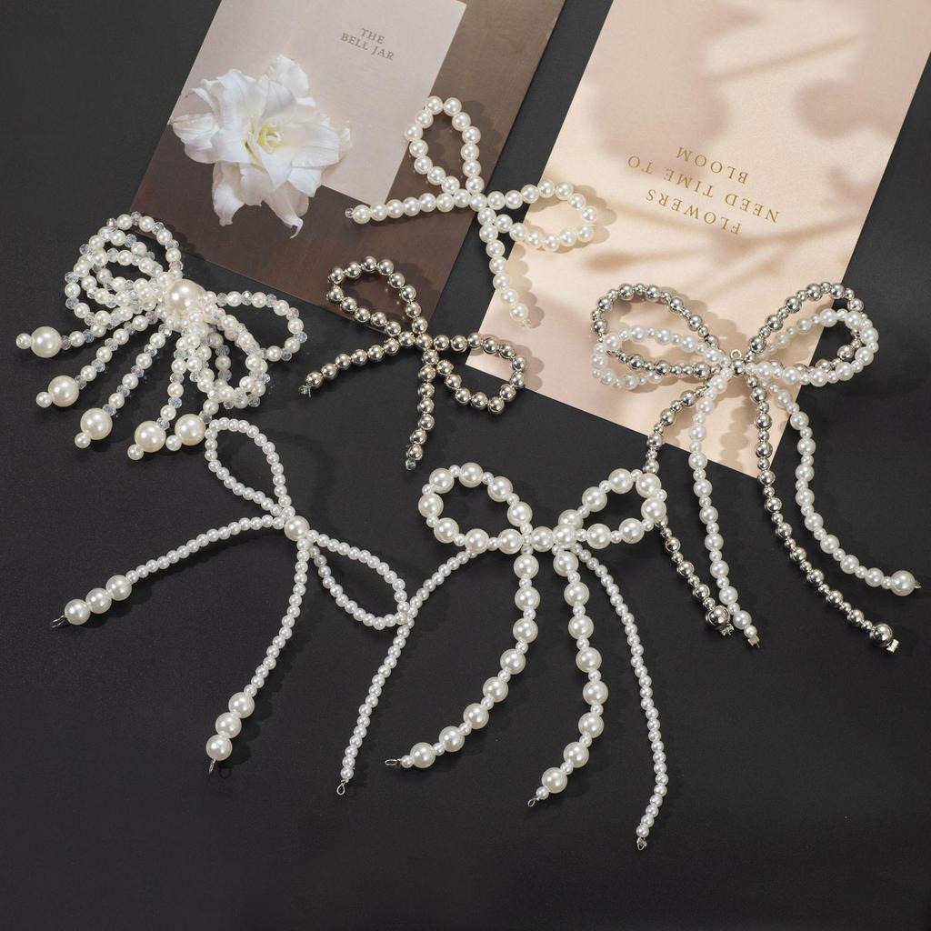 Handcrafted Beaded Bow Pearl Hair Clip & DIY Accessory