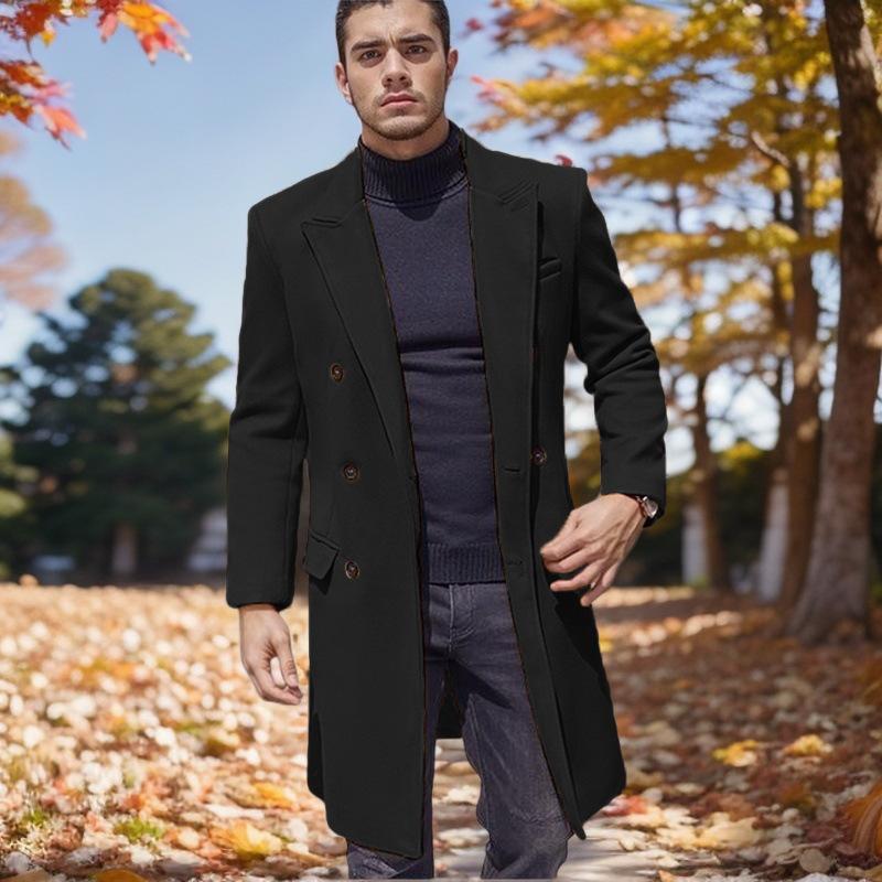 

Пальто мужское шерстяное, большого размера, длинное, двубортное 2XL