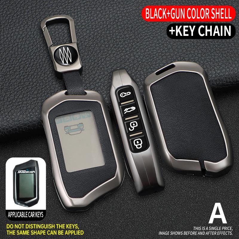 Fashion Zinc Alloy+Leather Car Key Case Cover Shell Fob For Russian Alarm For Steelmate Burglar Alarm Car Interior Accesories