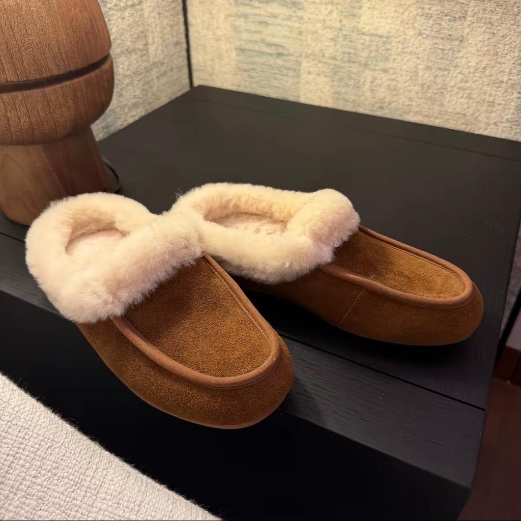 Fleece and Thickened Fur Integrated Fluffy Slippers, Wearing Warm Muller Shoes Outside, Women's 2025 Autumn and Winter One-pedal Lazy Shoes