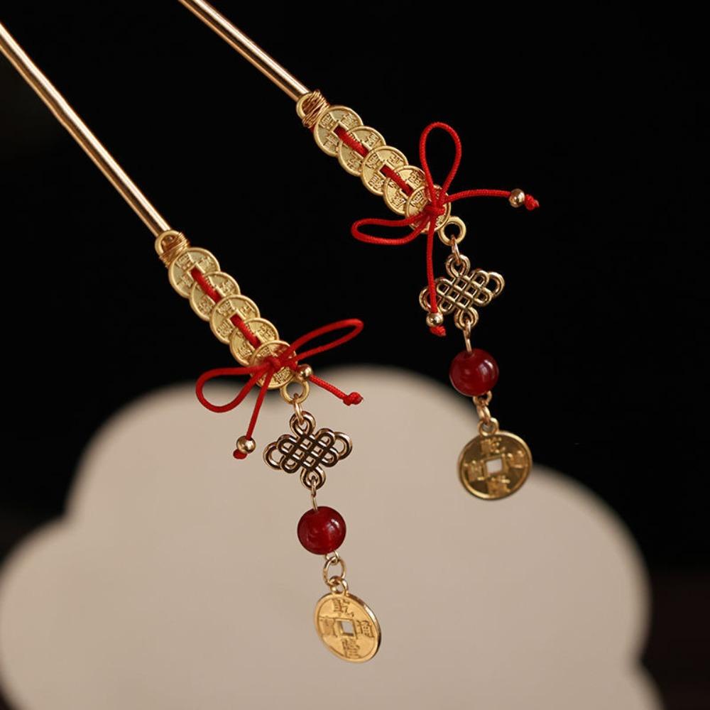 Copper Coin Ancient Hair Stick Antique Hanfu Hair Fork Retro New Year Hairpin  Wedding