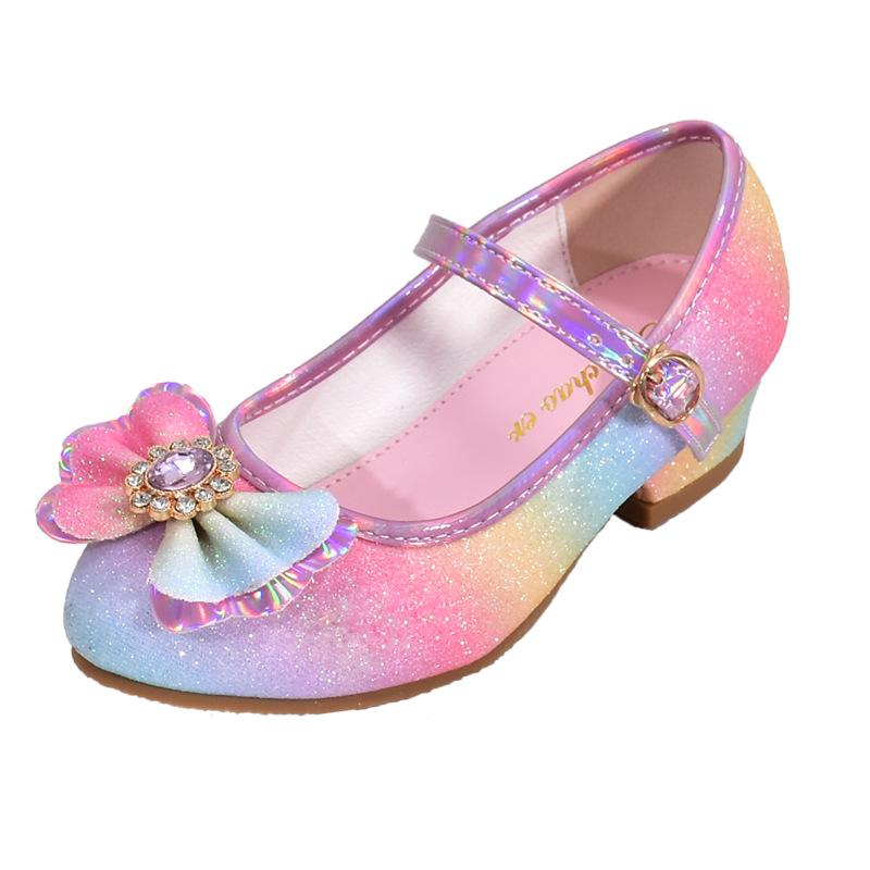 Girls' Leather Princess Shoes 2025 Children's Shoes Round-Toe Soft-Sole Girls High Heel Princess Crystal Party Dance Shoes